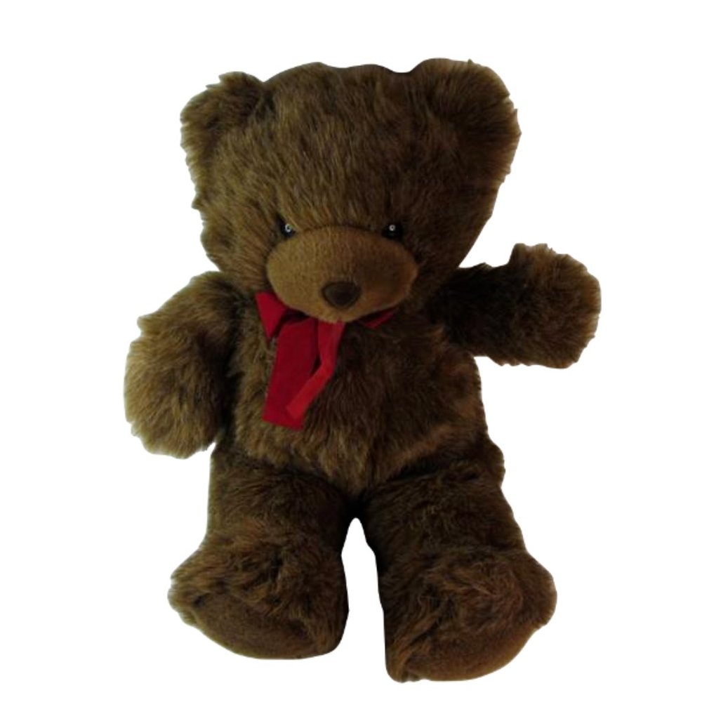 Gund Fuzzy Brown Bear 22" with Red Velvet Bow Vintage EUC
